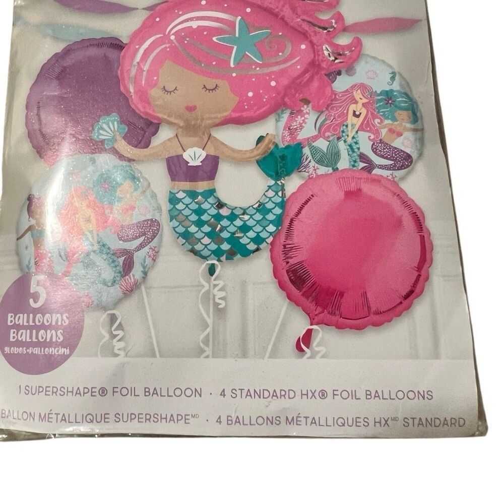 5 pc Balloon Bouquet Foil Metallic Mermaid Turquoise Pink Purple Aqua